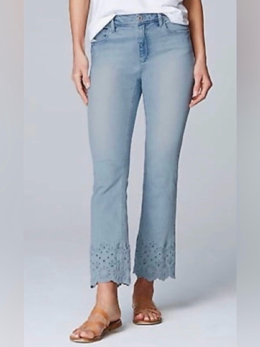 J. Jill Light Blue Cropped Jeans with Scalloped Eyelet Hem